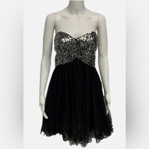 Blondie Nites Black and Gray Embellished Fit and Flare Dress